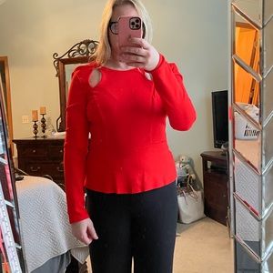 Brand New Bright Red BCBGMaxAzria peplum top with cutouts